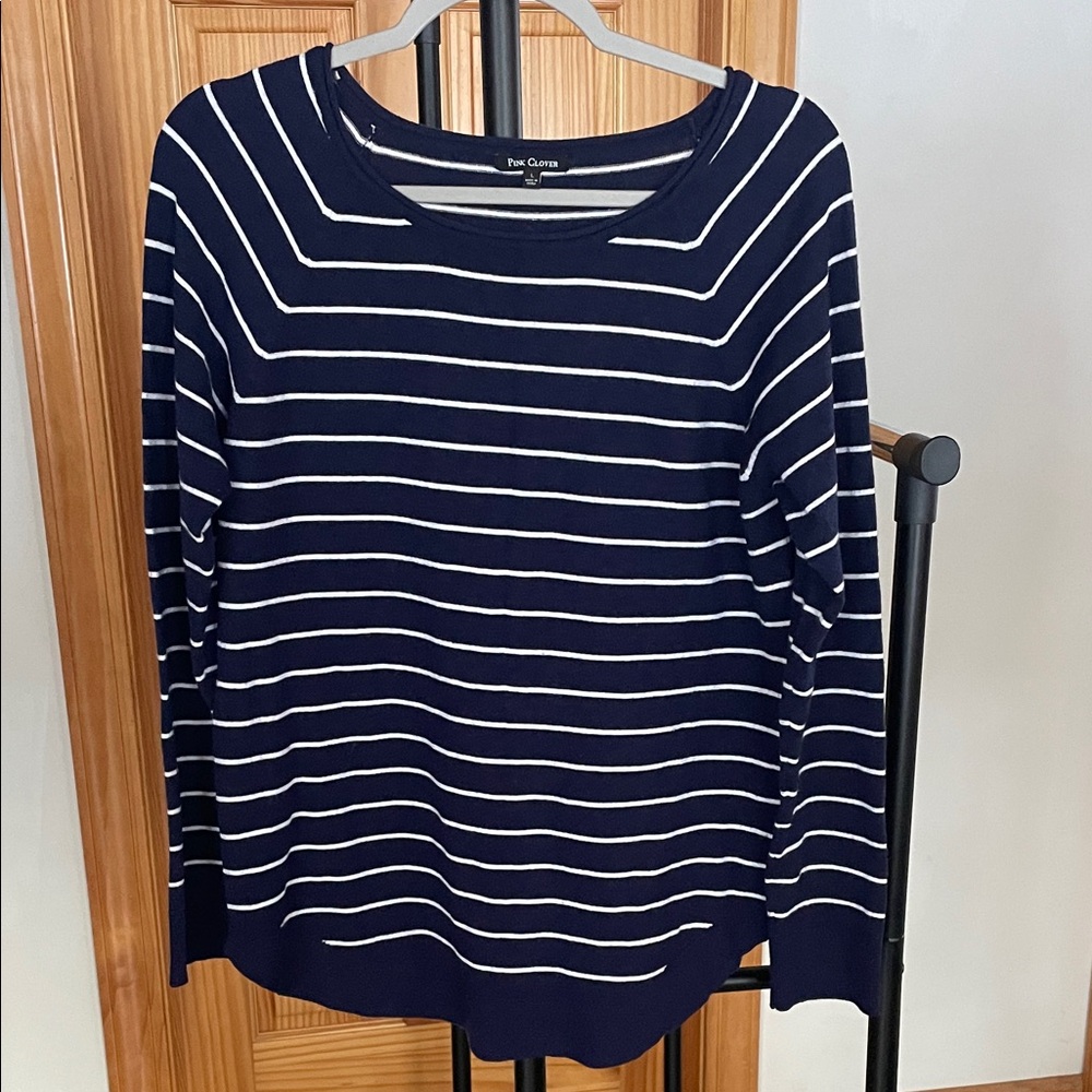 Navy long sleeve Striped Women's Top